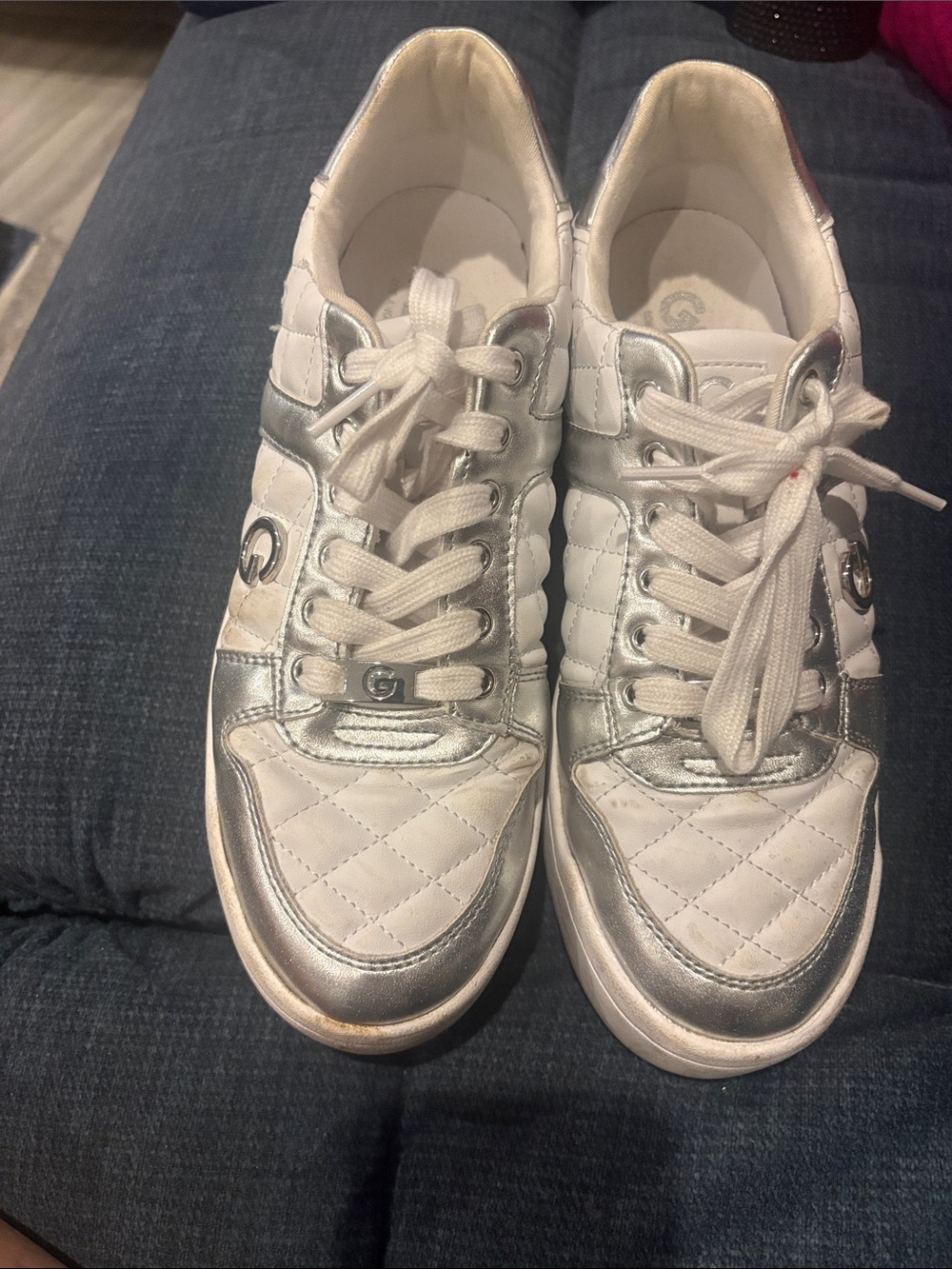 GBG Los Angeles Women's White and Cream  Silver Trainer Sneakers